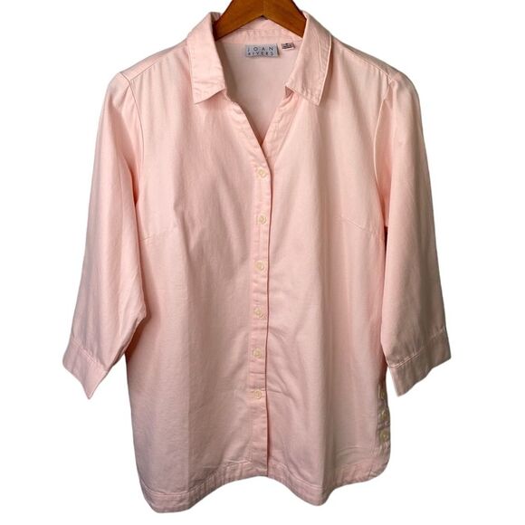 Joan Rivers New! 3/4 Sleeve Button Up V-Neck Denim Tunic Shirt Top Button Detail - Picture 1 of 15